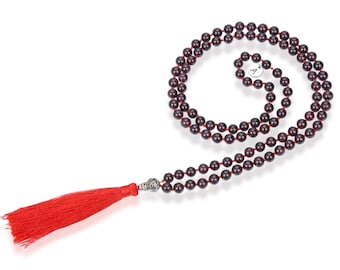 1pc Premium 108 Mala Beads Necklace Natural Garnet Healing Crystal Chakra Stone Tibetan Buddhist Prayer Japa Mala Bead Tassel Mantra Jewelry