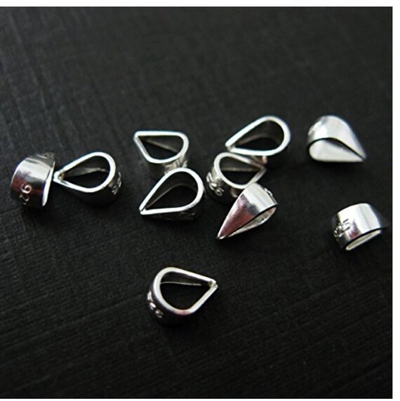 9 X 5 MM 1 SMALL STERLING SILVER SIMPLE LINED PENDANT PINCH BAIL HOLDER