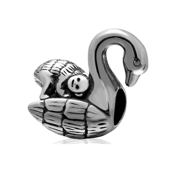 1pc Cute Authentic Sterling Silver Swan and Monkey Animal Charm Bead Fit Pandora All Other Bracelet Necklace Women Girl Mom Birthday Gift