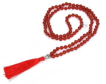 1pc Premium 108 Mala Beads Necklace Natural Carnelian Agate Healing Crystal Chakra Stone Tibetan Buddhist Prayer Japa Tassel Mantra Jewelry