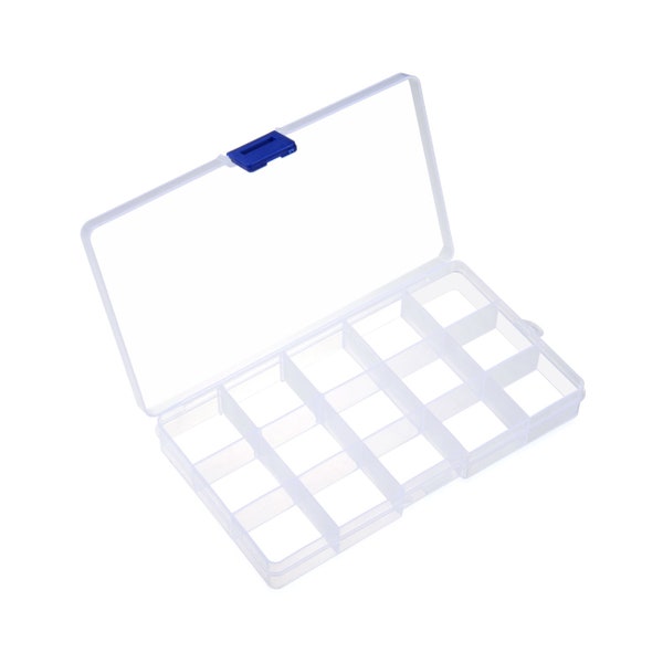 1pc Clear Rectangle Plastic Storage Box 15 Slots Small Compartment Organizer Vitamin Medicine Pill Jewelry Bead Findings Container Box