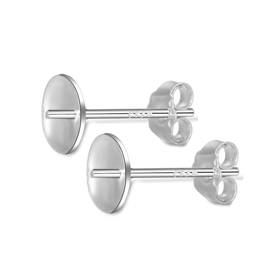 Sterling Silver 4mm Earrings Posts Cup and Ear-Back Stud for Half Drilled  Bead, 1 Pair includes (2 pearl cup and 2 heavy earring back)