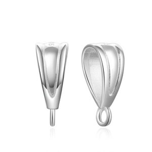 May include: Two silver pendant bails with a loop at the bottom. One bail has a pointed end, the other has a rounded end.