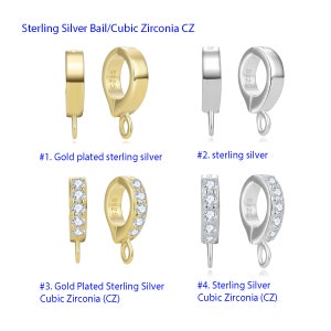 May include: Four sterling silver bail charms with and without cubic zirconia stones. The charms are marked with "S925" and are available in gold plated and sterling silver.
