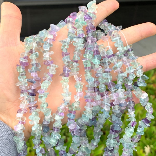 1 Brin / 33 « Top Quality Natural Multi Colors Fluorite Healing Gemstones Chip Beads Free-Form Stone Chip Bead For Earrings Fabrication de bijoux