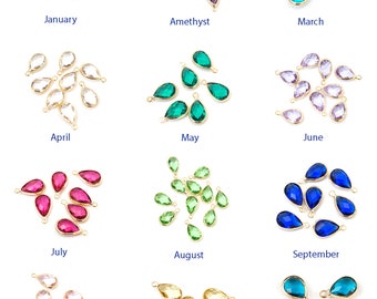 U Pick 10pc/30pc A Quality Dangle Gold Birthstone Charms 14x8mm Jan - Dec Teardrop Briolette Crystal Beads for Gemstone Jewelry Craft Making
