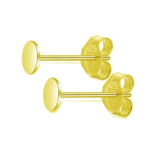 U Pick 4 or 10 Pairs Gold plated 925 Sterling Silver 0.7mm Pin Earring Posts 3mm 4mm 6mm 8mm Flat Board Glue On Setting with Earnut Backs