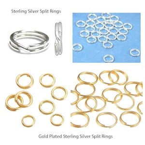 May include: Sterling silver and gold plated sterling silver split rings. The rings are small and round, and they are perfect for attaching charms or other jewelry.