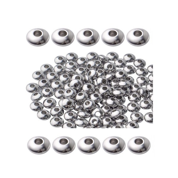 U Pick Adabele 100pcs 304 Grade Surgical Stainless Steel Hypoallergenic 4mm 6mm Saucer Rondelle Spacer Beads for Jewelry Craft Making