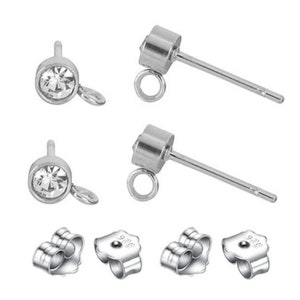 Pick 5 Pairs 925 Sterling Silver CZ Diamond Earring Post 2mm 3mm 4mm 5mm Ear Stud Open Ring 10pcs Earring Backs for Earrings Jewelry Making