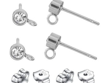 Pick 5 Paar 925 Sterling Silber CZ Diamant Ohrring Post 2 mm 3 mm 4 mm 5 mm Ohrstecker offener Ring 10 Stück Ohrring Verschluss für Ohrringe Schmuck machen