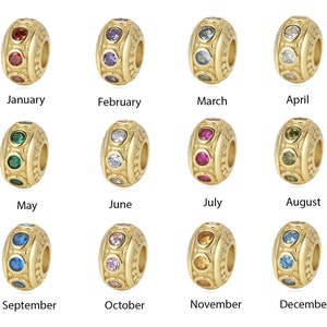 Pick 1pc Real Gold plated Sterling Silver Birthstone Charm Cubic Zirconia Gemstone Bead Fit All Charm Bracelet Necklace Women Birthday Gift