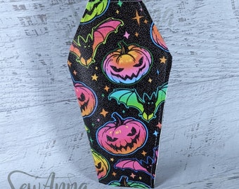 90's inspired Neon bat wallet, Pop pumpkin and bat Coffin wallet, Witchy Fandom wallet, Ladies clutch