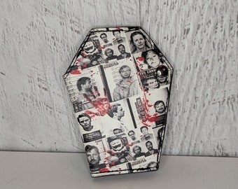 True Crime mugshots Mini Coffin wallet, Serial murderer Cash pouch