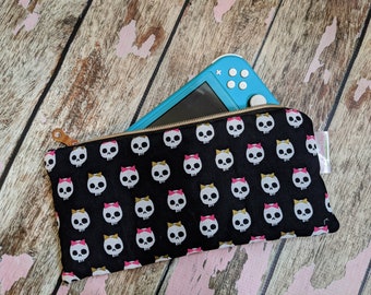 Girly skull Switch Lite Handheld Game console case, Padded case with storage