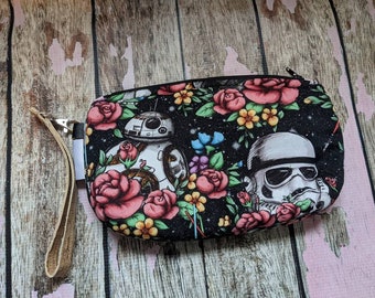 Black Floral Wars clutch purse, wristlet, evening bag, geeky girl purse