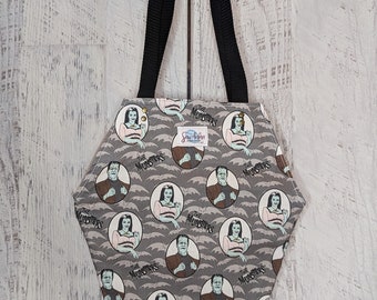 Spooky family Coffin tote, market tote, grocery bag, tote bag, market bag, library bookbag