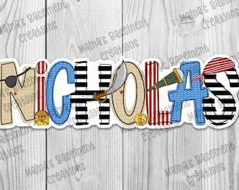 Pirate Theme Custom Name Sticker, Personalized Name Sticker For Water Bottle, Name Sticker For Kids, Gift Idea, name sticker, party favor