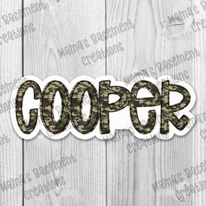 Camo thema aangepaste naamsticker, gepersonaliseerde naamsticker voor waterfles, naamsticker voor kinderen, cadeau-idee, naamsticker, feestgunst