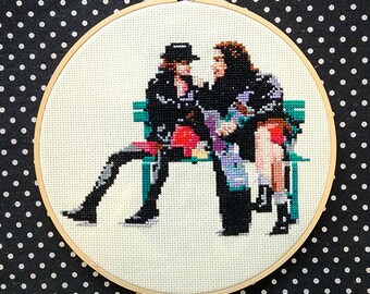 Singles cross stitch art on 8 inch hoop