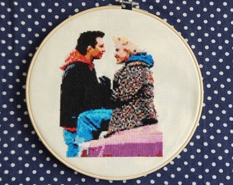 True Romance cross stitch art in 9 inch hoop