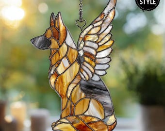 German Shepherd Angel Dog Suncatcher Acrylic Window Hanging Pet Memorial Decor