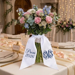 Custom Embroidered Bouquet Sash, Prom & Homecoming Ribbon, Personalized Floral Wrap with Name