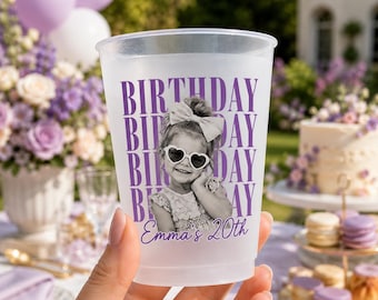 Personalized Birthday Photo Cups, Custom Face Frosted Plastic Party Cups, Milestone Birthday Drinkware, Birthday Party Favors