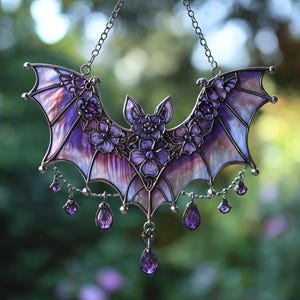 Lila fladdermusfärgad solfångare i akryl, gotisk fönsterhänge