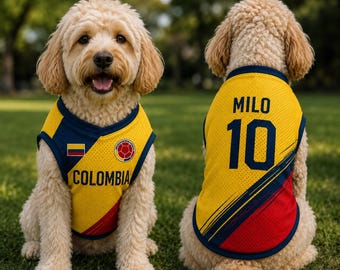Colombia Dog Soccer Jersey, Colombian Flag Pet Shirt, Custom Name Number Football Puppy Outfit, Dog Sports Fan Apparel