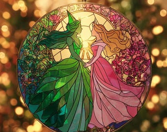 Elphaba and Glinda Stained Glass Suncatcher, Wicked Musical Gift