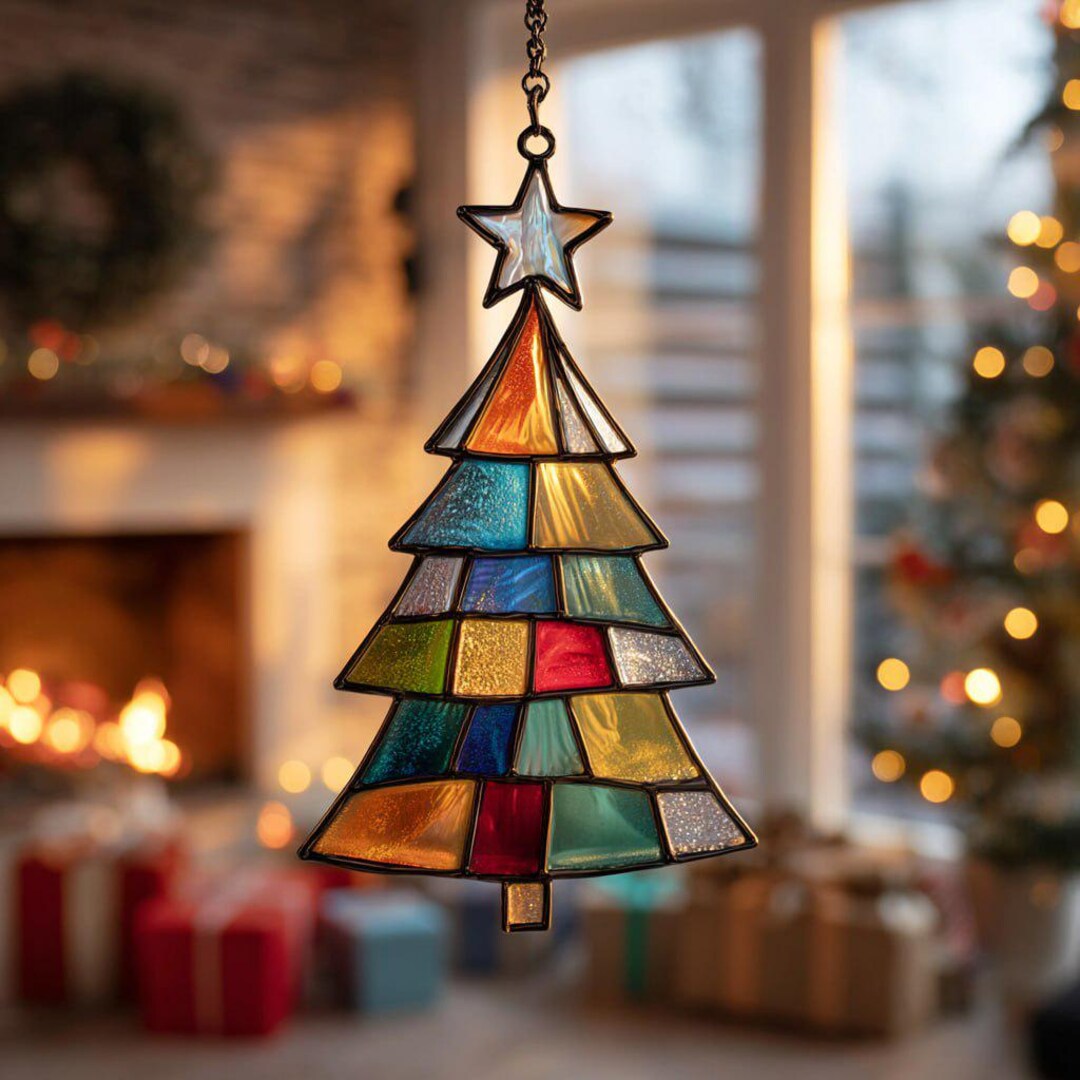 Stained Glass Christmas Tree Suncatcher, Handmade Holiday Decor - Etsy