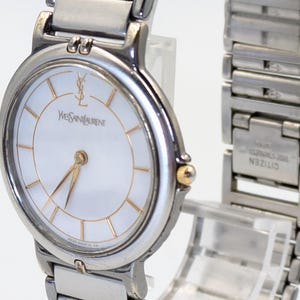 Yves Saint Laurent YSL 4620-E62275 Quartz Ladies Watch – White Dial, Gold Indexes – Stainless Bracelet (Citizen) – Vintage Japan