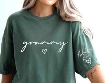 Comfort Colors Personalized Grammy T-Shirt,Custom Grandma Shirt,Granny Tee With Grandkids Names On Sleeve,Grandma Tee,Birthday Gifts,ana1778