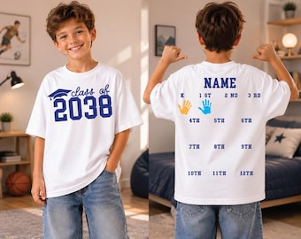 Custom Class Of 2038 - 2039 Handprint Shirt, Custom Name Graduation Shirt, First Day Of School, Grow With Me Shirt,ana2998