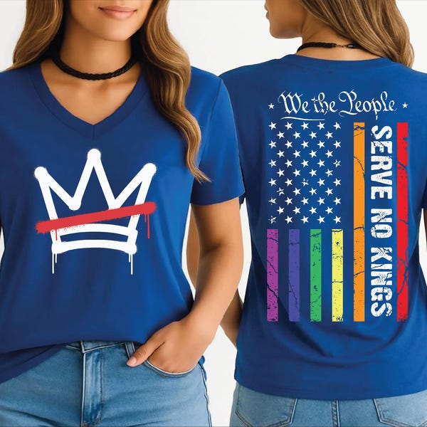 Camiseta sin mangas estilo racerback "We The People Serve No Kings", camiseta patriótica política con cuello en V, camiseta de la democracia, LGBT anti-Trump, ana2861