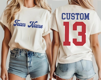Comfort Colors Custom Team Name Jersey Tshirt,Custom Sports Shirt with Name and Number,Matching Team Tshirt,Personalized Group Tee,ana2027