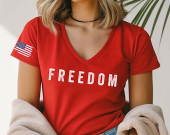 FREEDOM VNECK Shirt,Charlie Kirk Freedom VNeck Shirt, Freedom Usa Flag Vneck Tshirt, Patriotic Tee,ana2261