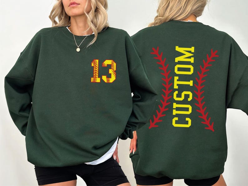 a woman wearing a green sweatshirt with the number thirteen on it