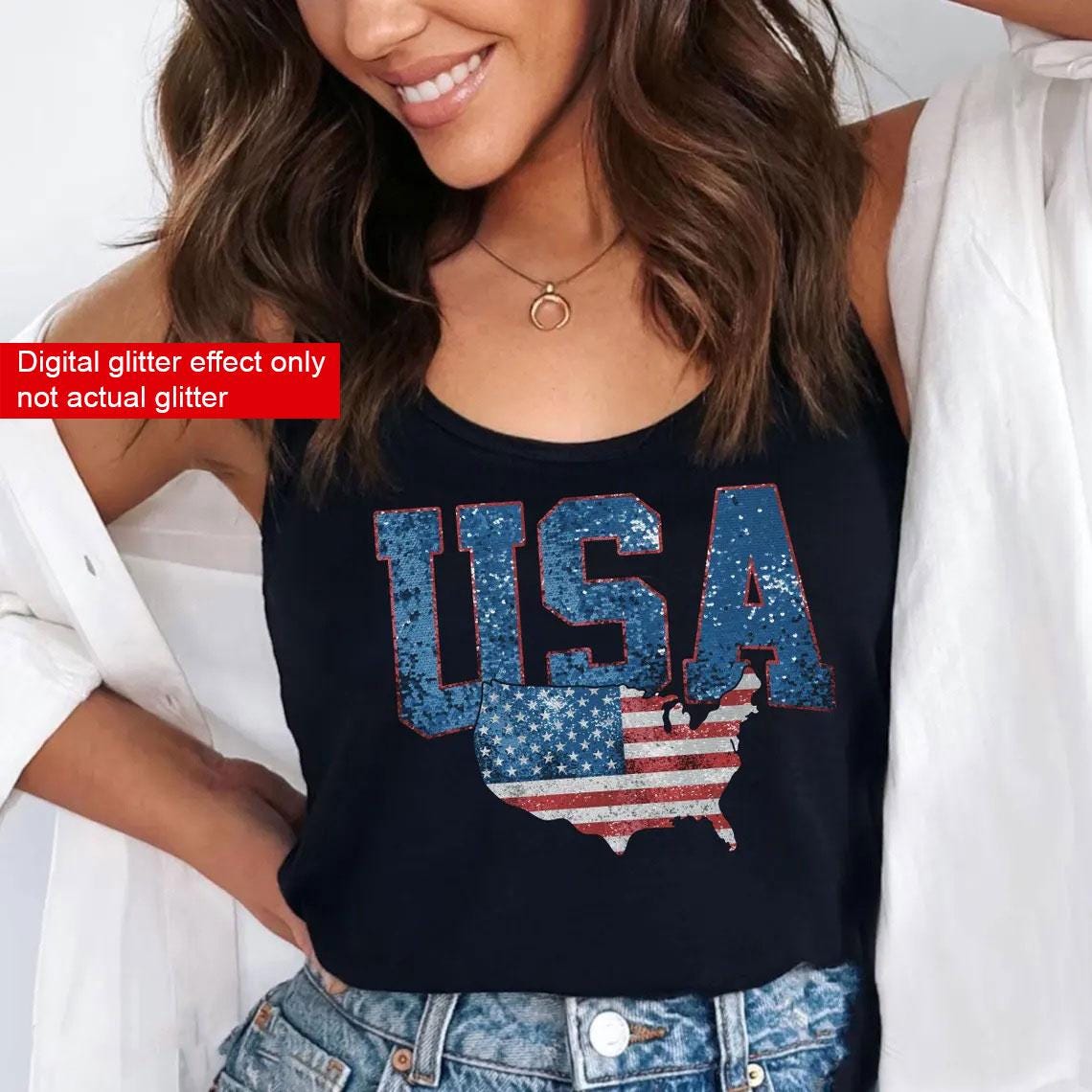 USA Flag no real sparkle Racerback Tank Top,4 of July Vneck,USA Shirt,ana1851