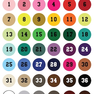 The image is a color chart with various colored circles representing different numbers.