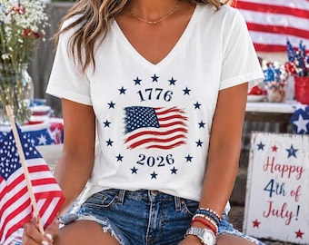 USA Flag 250 Years Vneck, 1776–2026 Patriotic Racerback Tank Top, 1776 -2026 American Flag Vneck tee ,ana2947