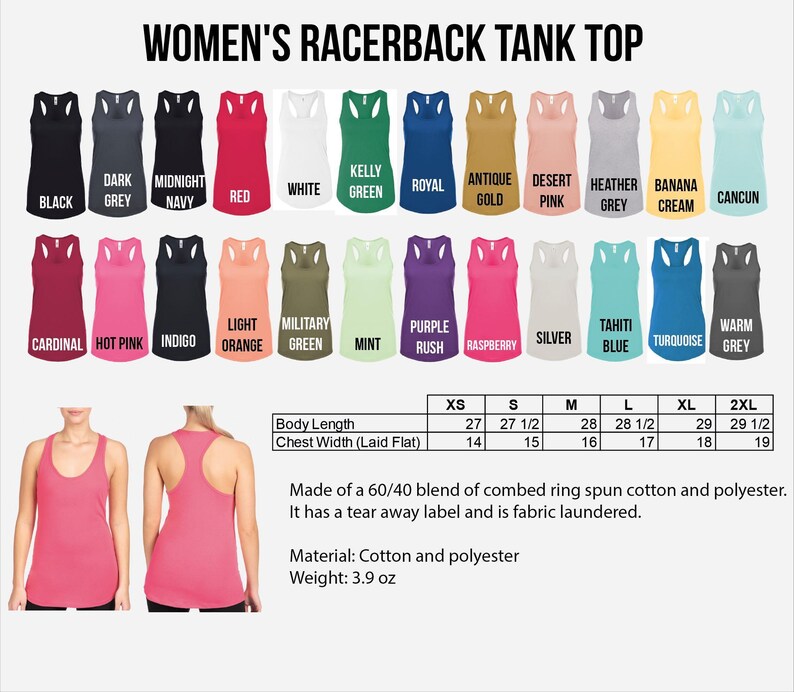 women's racer tank top sizes chart