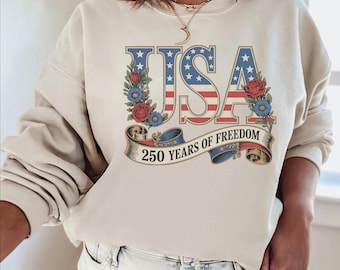 Retro USA 250 Sweatshirt, Independence Day Hoodie, 250th Anniversary Tee, 4th of July Shirt
