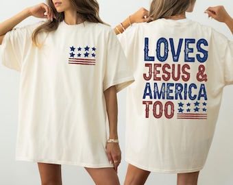 Chemise fête de l'indépendance couleurs confort, t-shirt 4 juillet, t-shirt aime Jésus et l'Amérique aussi, chemise rétro Amérique, chemise Etats-Unis, drapeau des Etats-Unis, ana1824