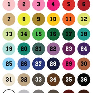 The image is a color chart with various colored circles representing different numbers.