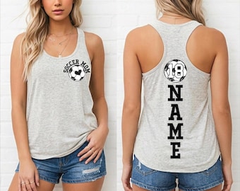 Personalized Soccer Mom Kids Name & Number Racerback Tank Top,  Game Day Shirt, Game Day Soccer Ball Shirt,ana2923