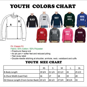 a diagram of a youth's long sleeve shirt