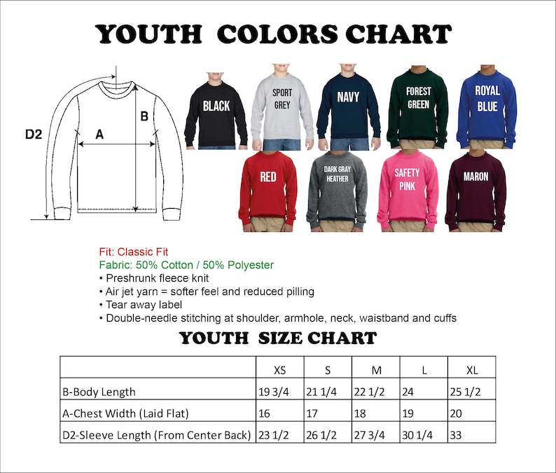 a diagram of a youth's long sleeve shirt