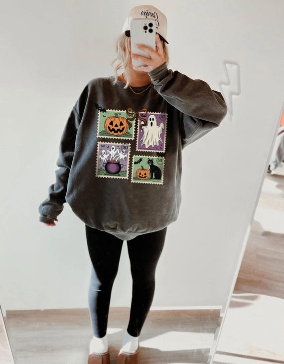 Halloween Cute Ghost Pumpkin Cat Sweatshirt,Fall Sweater,Ghost Hoodie, Women's Halloween Sweatshirt,Fall Spooky Cat Hoodie, ,ana2143